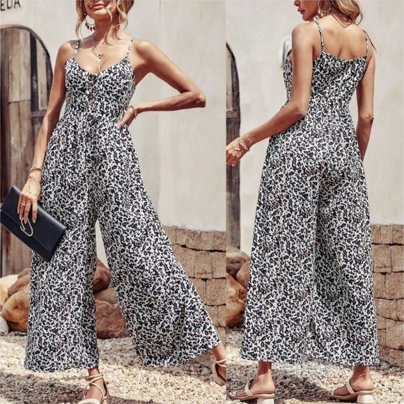 . Pants - leopard Print Button down Jumpsuit